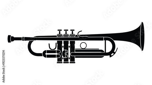 A black and white image of a trumpet isolated on white background, Vector