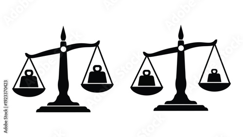Scales of justice with people in the balances isolated on white background, Vector