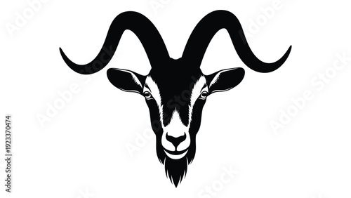 A black and white image of a goat's head isolated on white background, Vector