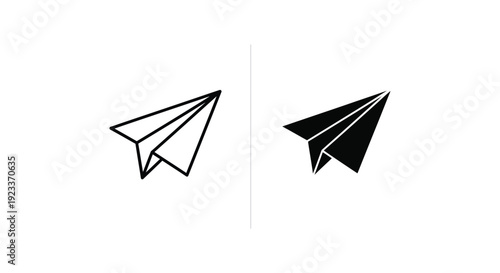 Minimalist paper plane icons in outline and solid styles for business startup launch, creative communication, and digital messaging concepts.