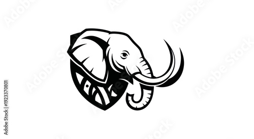 Elephant Head Emblem Logo Shield Black and White Vector Art