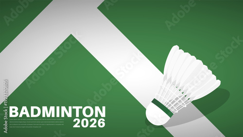 Badminton Shuttlecock on Green Court with 2026 Text and Perspective Lines, Vector illustration EPS 10
