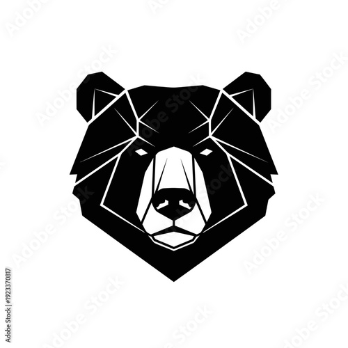 Geometric Bear Head Logo, Abstract Animal Face, Black and White Vector Art
