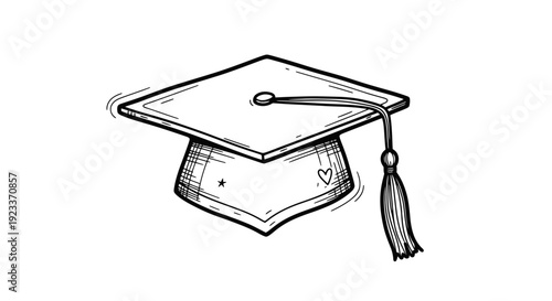 Hand-drawn Graduation Cap with Tassel and Heart Detail