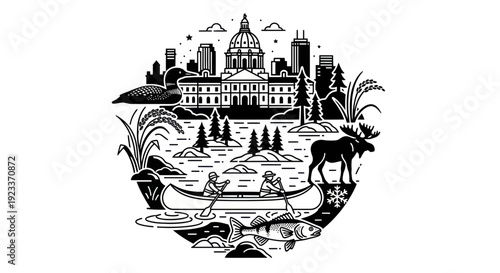 Minnesota Landmark and Nature Circle Illustration
