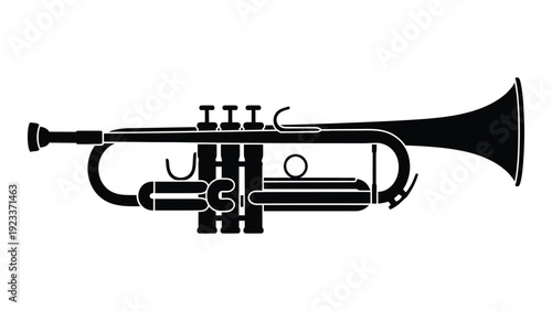 A black and white image of a trumpet isolated on white background, Vector