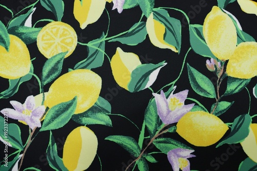 Lemons and flowers pattern elastic fabric background