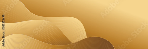 Abstract gold luxury banner background with wavy shapes and lines. Elegant metallic texture. Suitable for business templates, banners, covers, events, awards, web, headers and more