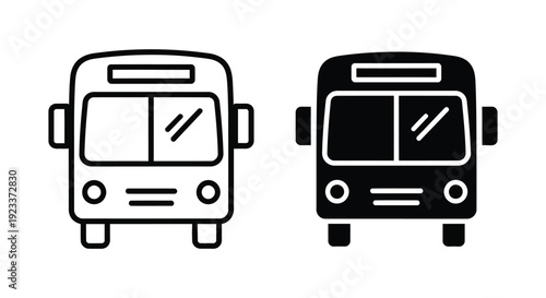 Minimalist bus icons in outline and solid styles representing public transportation and urban transit for mobile apps and web design