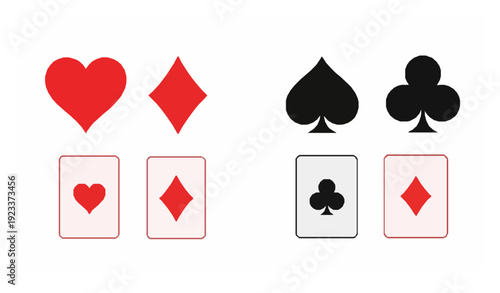 Playing Card Suit Symbols and Aces Vector Icon Set for Poker and Gambling Design