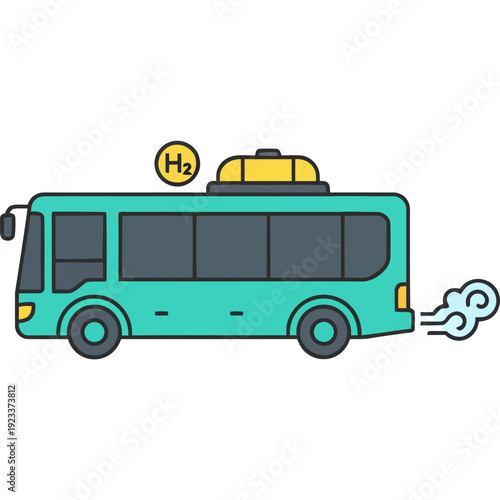 Hydrogen fuel cell bus emits vapor on the road to school