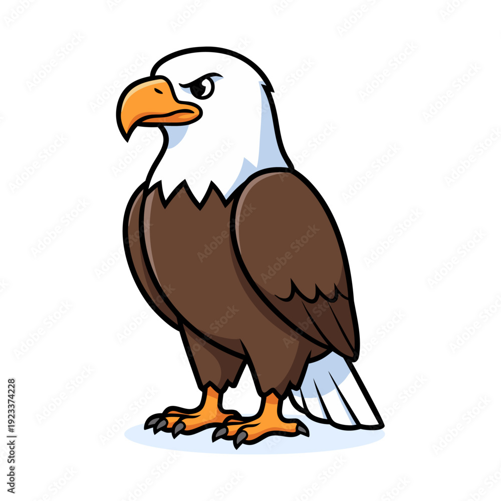 Obraz premium Cartoon Style Proud Eagle Staring Side Profile Isolated Illustration