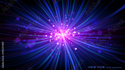 High-speed cosmic explosion background with blue and pink light trails and bokeh particles