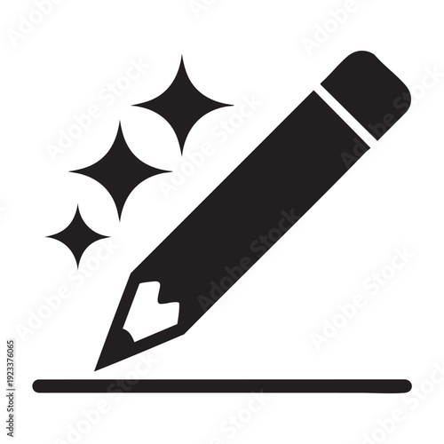 A black pencil writing on a surface with sparkle graphics surrounding it from a top view