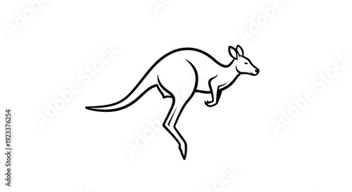 Simple Line Drawing of Kangaroo Hopping.