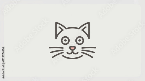 Simple cartoon cat face with pink nose and whiskers on a light gray background