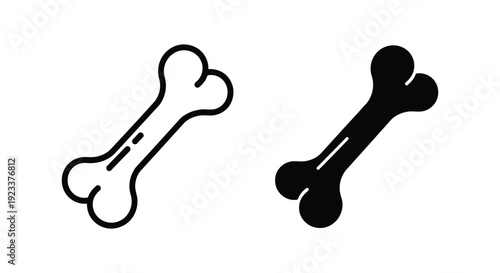 Set of minimalist dog bone icons in outline and solid silhouette styles, perfect for pet shop branding, veterinary clinic logos, and animal nutrition graphic design.