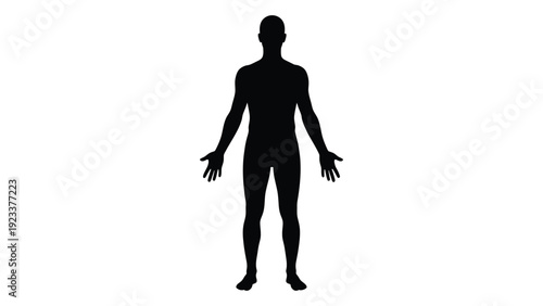 A black silhouette of a person standing with arms outstretched isolated on white background, Vector