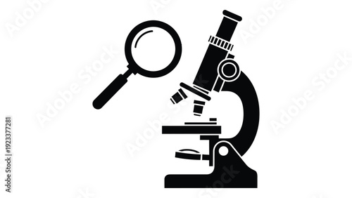 A microscope and magnifying glass for scientific research isolated on white background, Vector