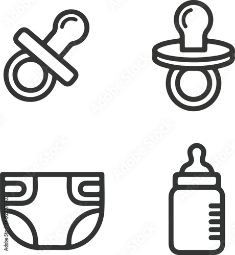 Minimalist baby care icons pacifier diaper bottle set