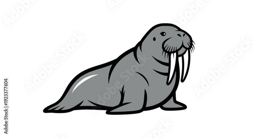 Walrus Cartoon Illustration with Tusks and Flippers.