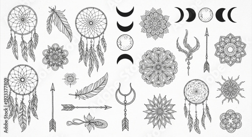 Bohemian Dreamcatcher and Celestial Symbols Collection.