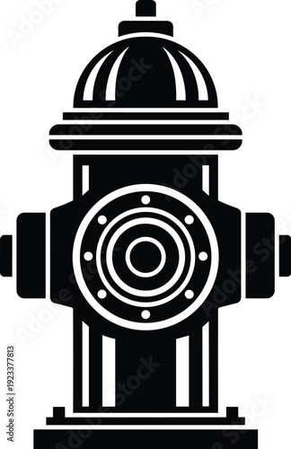 Black fire hydrant silhouette vector icon, isolated illustration of firefighting water pump, street safety equipment symbol, flat design glyph for emergency sign graphic element