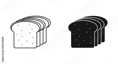 Minimalist sliced bread icons featuring outline and solid black silhouette styles for bakery menus, food apps, and kitchen branding.