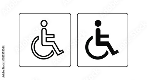Minimalist wheelchair accessibility icons in outline and solid styles for public facility signage and disabled parking identification