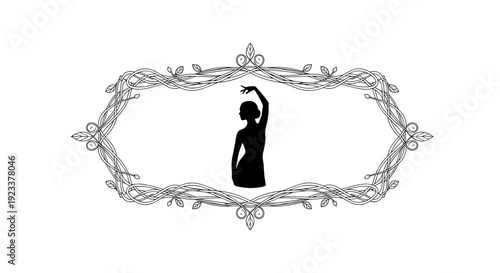 Woman Silhouette Dancing in Ornate Frame.