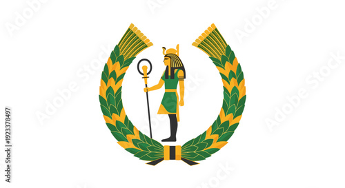 Wreath Surrounding Warrior Holding Magnifying Glass.