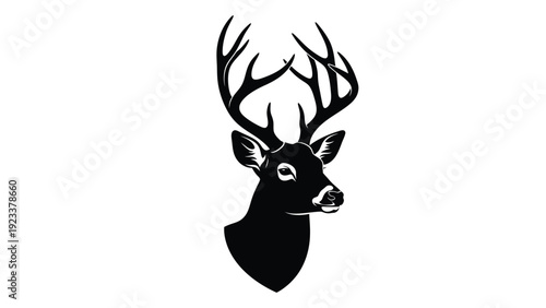 A black silhouette of a buck deer head isolated on white background, Vector