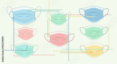Colorful surgical masks pattern design concept symbolizing safety and virus protection during