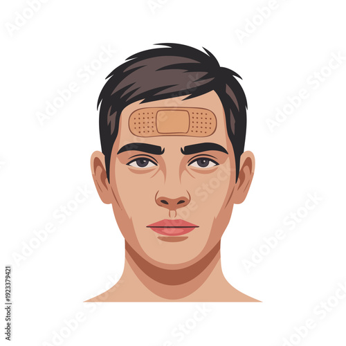 Man with Bandage on Forehead.