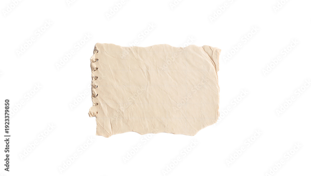 Fototapeta premium Blank Torn Notebook Page with Jagged Edges and Wrinkled Texture Isolated on White Background PNG