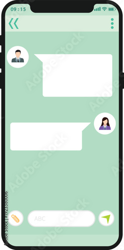 “Mobile Messaging App Chat Interface on Smartphone Screen – Online Conversation, Text Message UI Design, Social Communication Concept Vector Illustration”