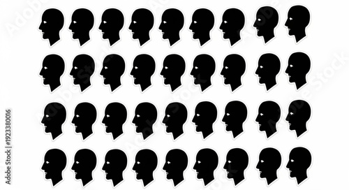 Silhouette Heads Showing Different Expressions and Emotions.
