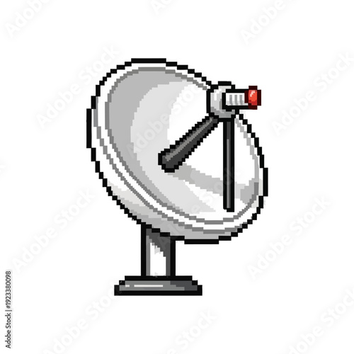 Pixel art satellite dish with red knob on a white background