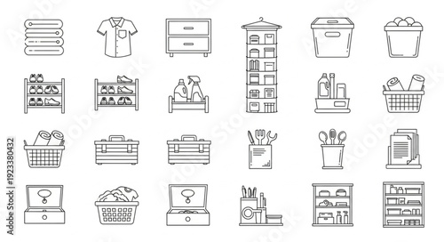Collection of Hand Drawn Furniture and Household Items Icons.