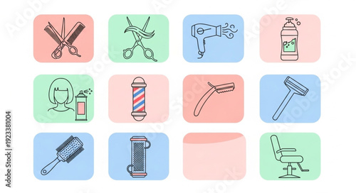 Collection of barber shop tools and equipment icons.