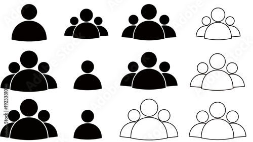 Simple icons showing multiple people groups in a crowd.