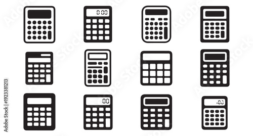 Electronic calculator graphic variety for modern accounting solutions and math applications