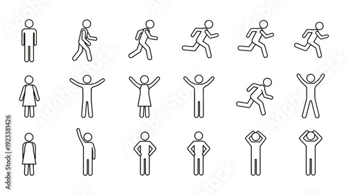Series of Minimal Line Art Figures in Various Poses.