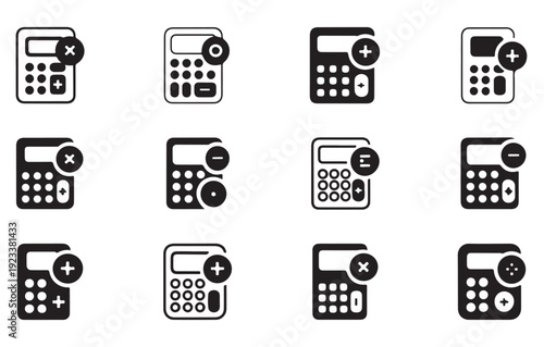 Calculator icons with math operations simple flat design illustrations
