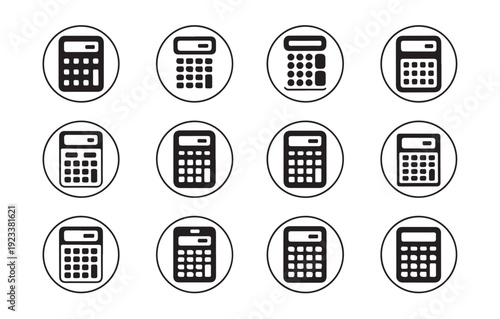 Circular calculator icons for business accounting and financial data management applications