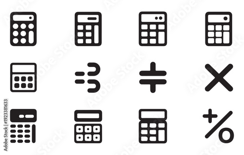 Minimalist calculator buttons and mathematical symbols for financial application icon design