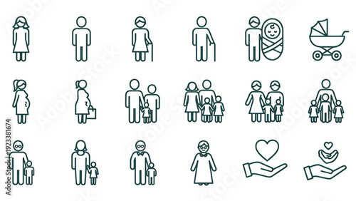 Collection of human figures in various everyday poses and activities for icons and signage.