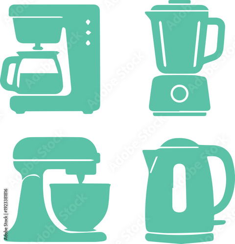 Kitchen Appliance Silhouette Icon Set Collection