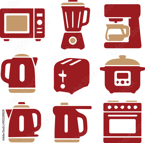Kitchen Appliance Silhouette Icon Set Collection