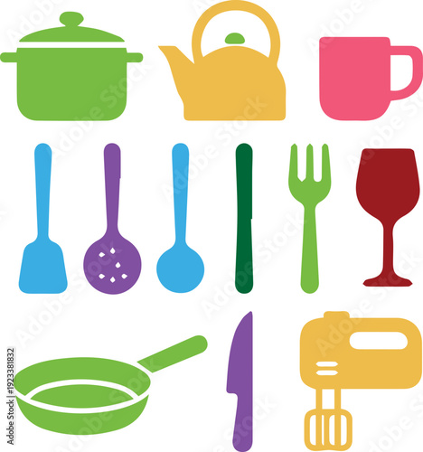 Kitchen Appliance Silhouette Icon Set Collection